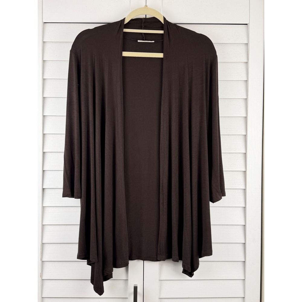 Urim Cardigan L Brown Open Front Lightweight Stretch 3/4 Sleeve